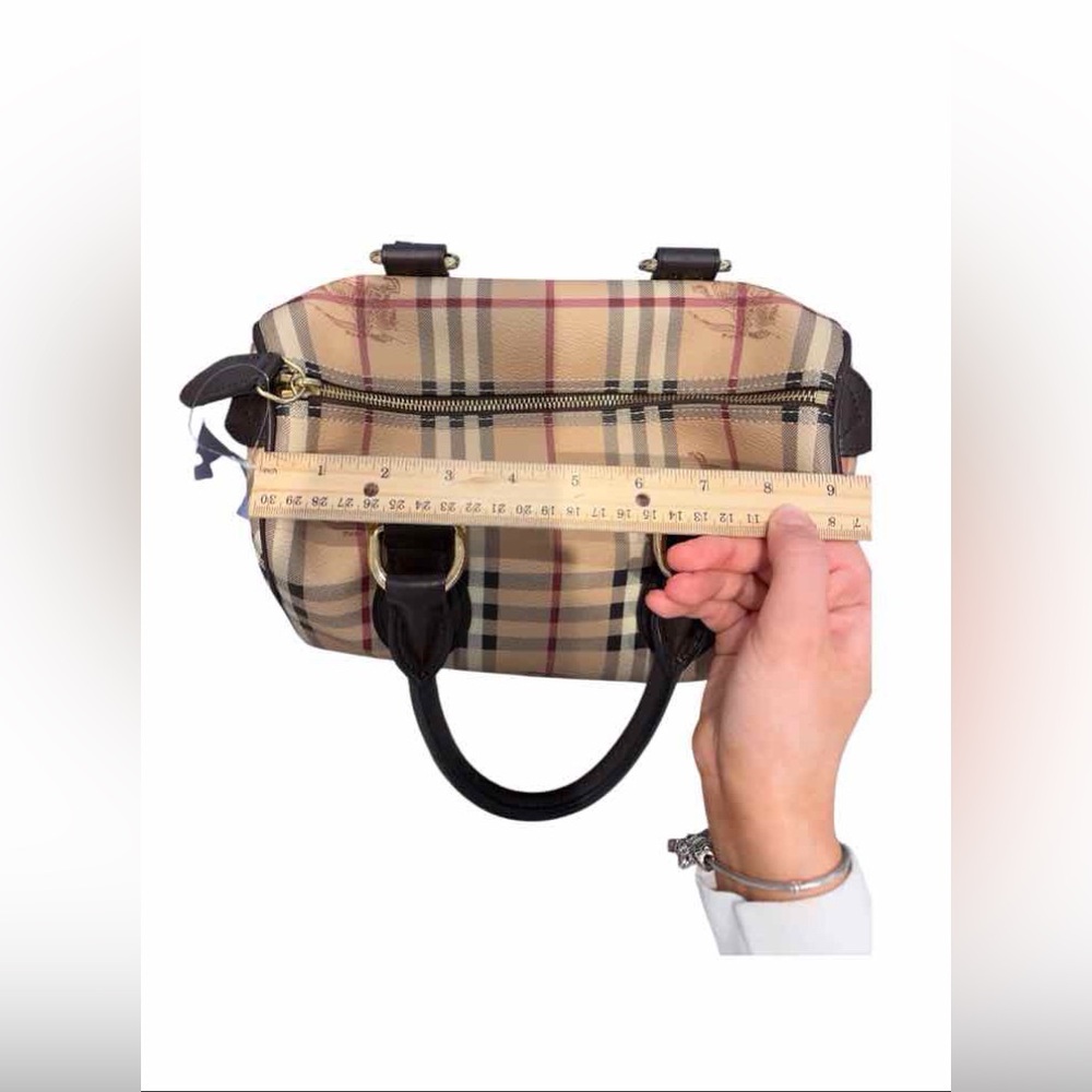 Burberry Beige Plaid Top-Handle Satchel with Dark Brown Trim - Picture 9 of 10